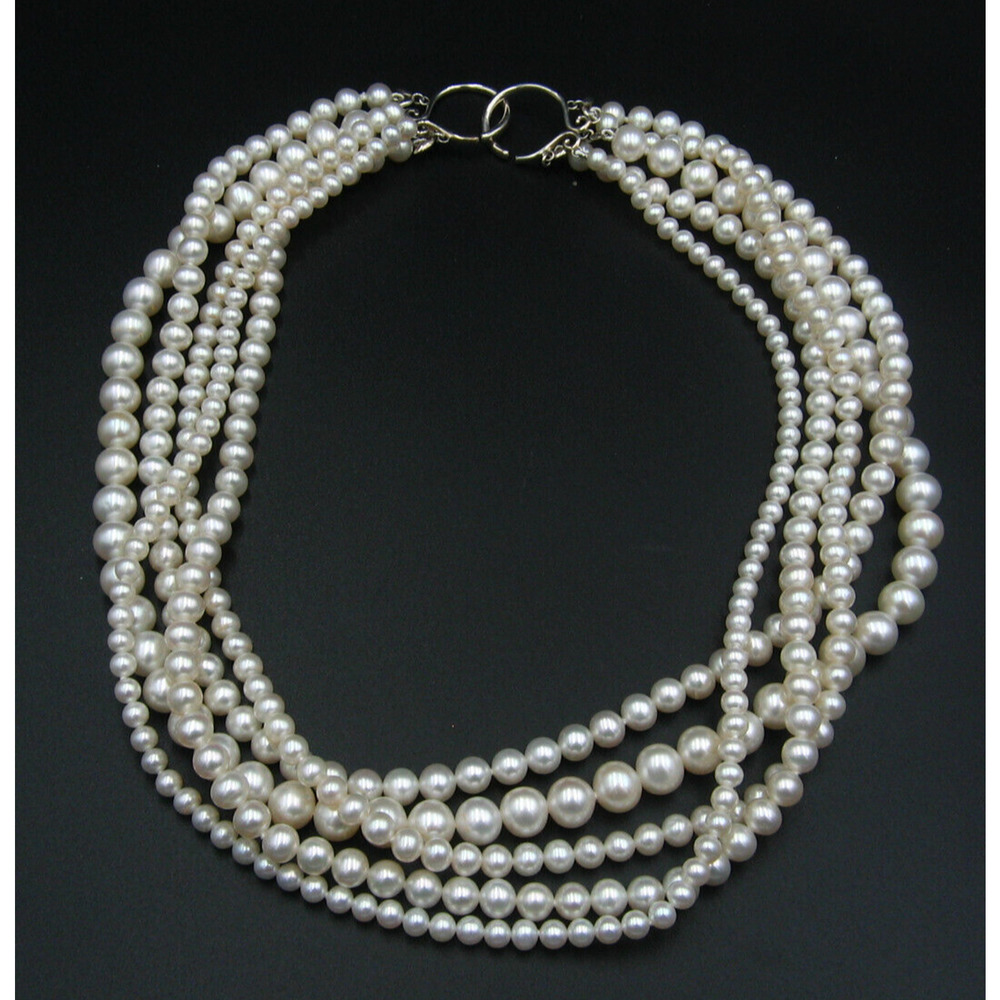 Tiffany & Co Paloma Picasso Sterling Olive Leaf Pearl Torsade 19" Necklace